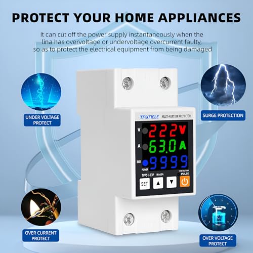 Image of XPR3SS AVR-63S 63A Single Phase Energy Meter | DIN Rail Digital kWh Meter with Over /Under Voltage + Over Current Protection | Adjustable Voltage Protector Relay with Auto Recovery From Overload