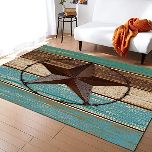 Colorsum Indoor Area Rug Anti-Slip Accent Rug Western Texas Star Vintage Style Stars On Wood Plank Texture Indoor Washable Floor Carpet For Living Room Bedroom, Home Decor 2'X3' #TOP6