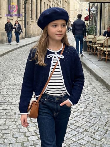 Image of Girls Cotton Knit Shrug Cardigan with Long Sleeve Ruffle Hem