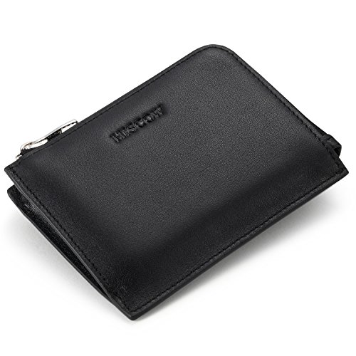 HISCOW Metal Zipper Slim Sector Wallet with 2 Card Slots - Italian Calfskin
