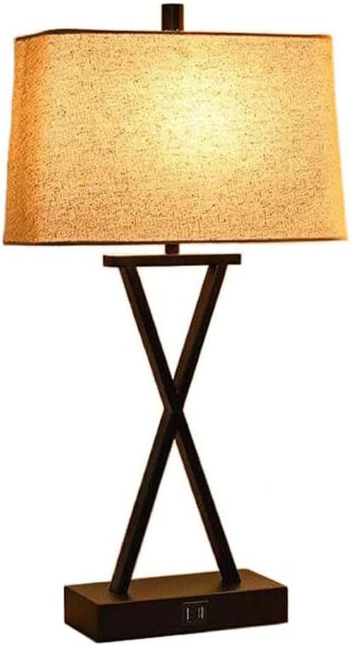 Chinese Style Touch Control Tall Table Lamps with 2 USB Ports, Beige Fabric Shade, for Living Office Lighting Fixture(Set of 1)