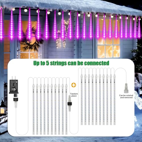 LAMPHOME Pink Lights for Valentines Day Decor,Christmas Lights Outdoor12-inch LED Meteor Shower Icicle Lights, 10 Tubes 240 LED Shower Rain Waterproof Plug for Xmas Tree Yard House by LAMPHOME - Image 4
