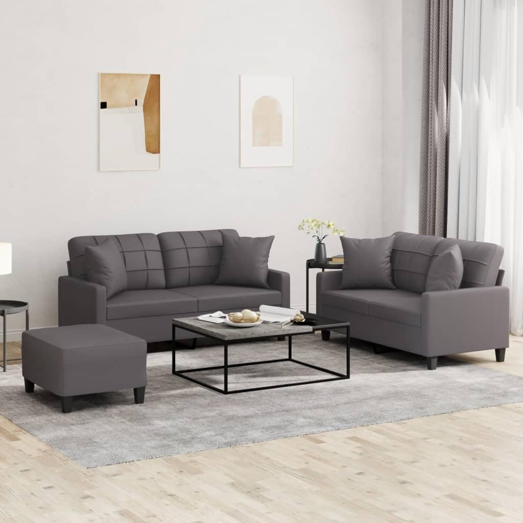 3-częściowy komplet mebli do salonu, 2 x 2-osobowa sofa i podnóżek, z poduszkami, trwały zestaw mebli do salonu, wytrzymała rama zapewniająca relaks