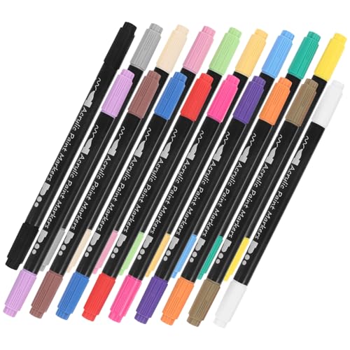 OUNONA 双頭丙?ペン色 細字 ブラシチップ付き 多用途ペイントマーカー 軽量コンパクト 木 ガラス対応 初心者からアーティスト向け