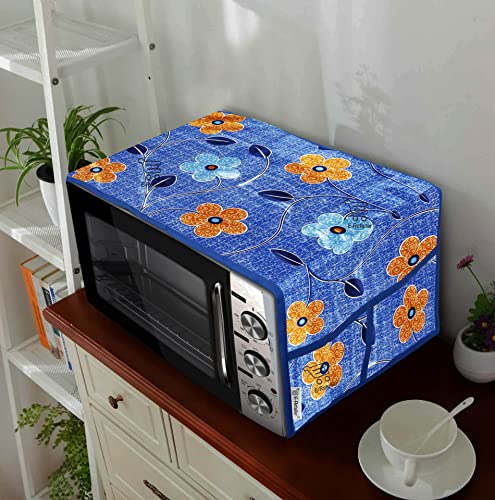 Image of Polyester 3-Layered Microwave Oven Top Cover With 4 Utility Pockets Suitable for Upto 30 Liter (Color- Blue, Size-36x14 Inches)