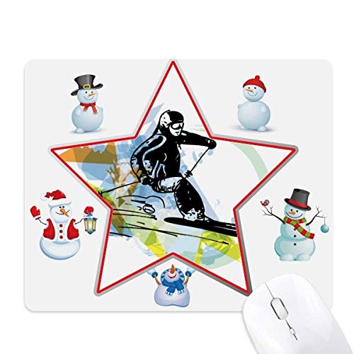 スポーツ選手のフリースタイルスキー冬の水彩画 クリスマス・雪人家族ゴムのマウスパッド