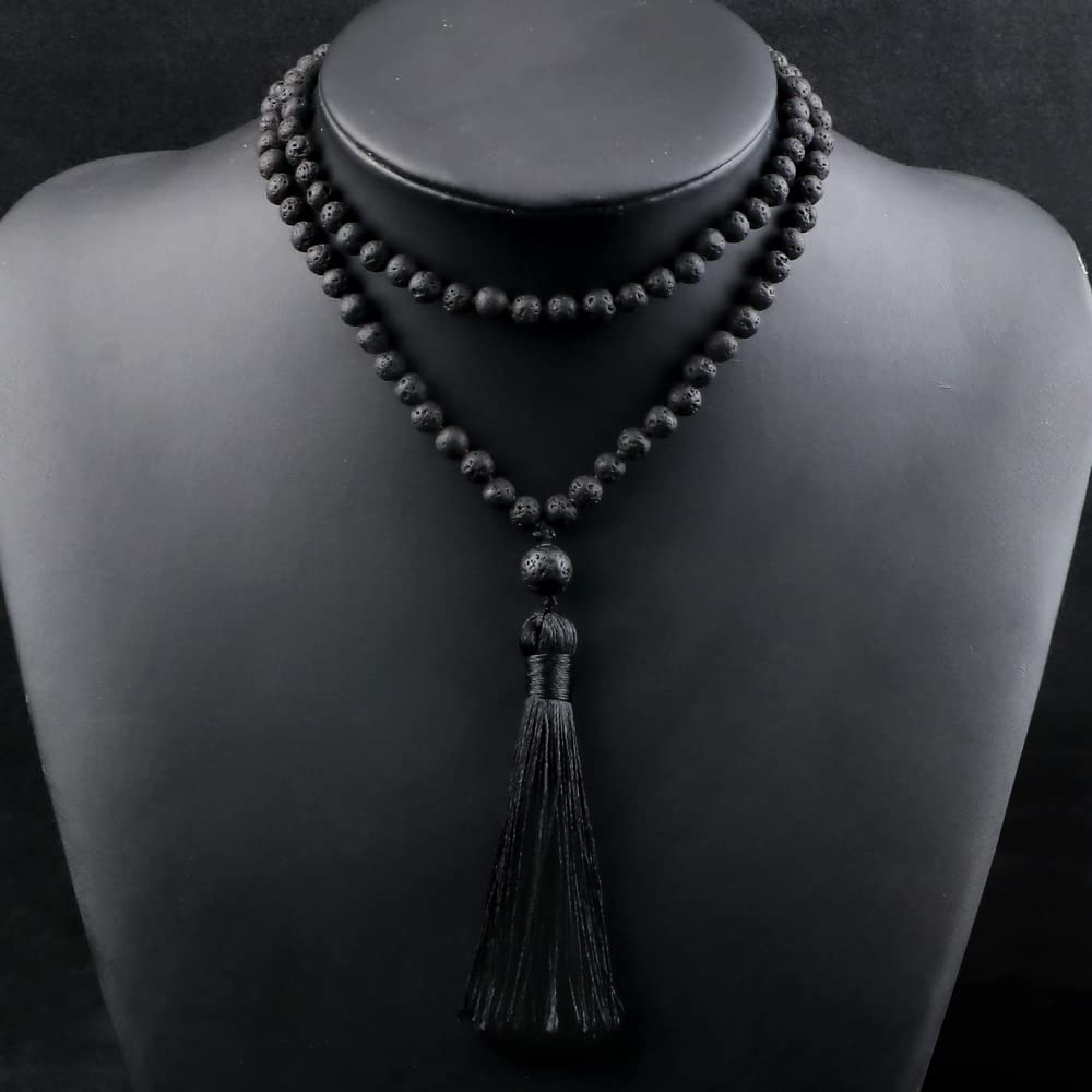 Collier Hommes Pendentif Femmes Colliers Cadeau 108 Collier De Perles De Pierre Noire Brillante Hommes Collier De Perles De Pierre De Lave Volcanique Méditation À La Main