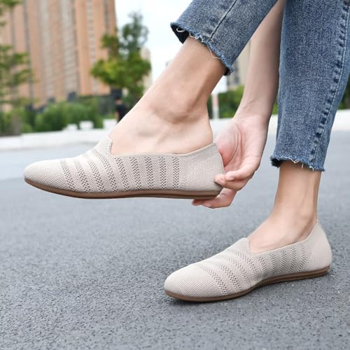 Image of poemlady Women's Ballet Flat Shoes Dress Shoes Knit Round Toe Slip On Ballerina Walking Flats Shoes for Woman Low Wedge Casual