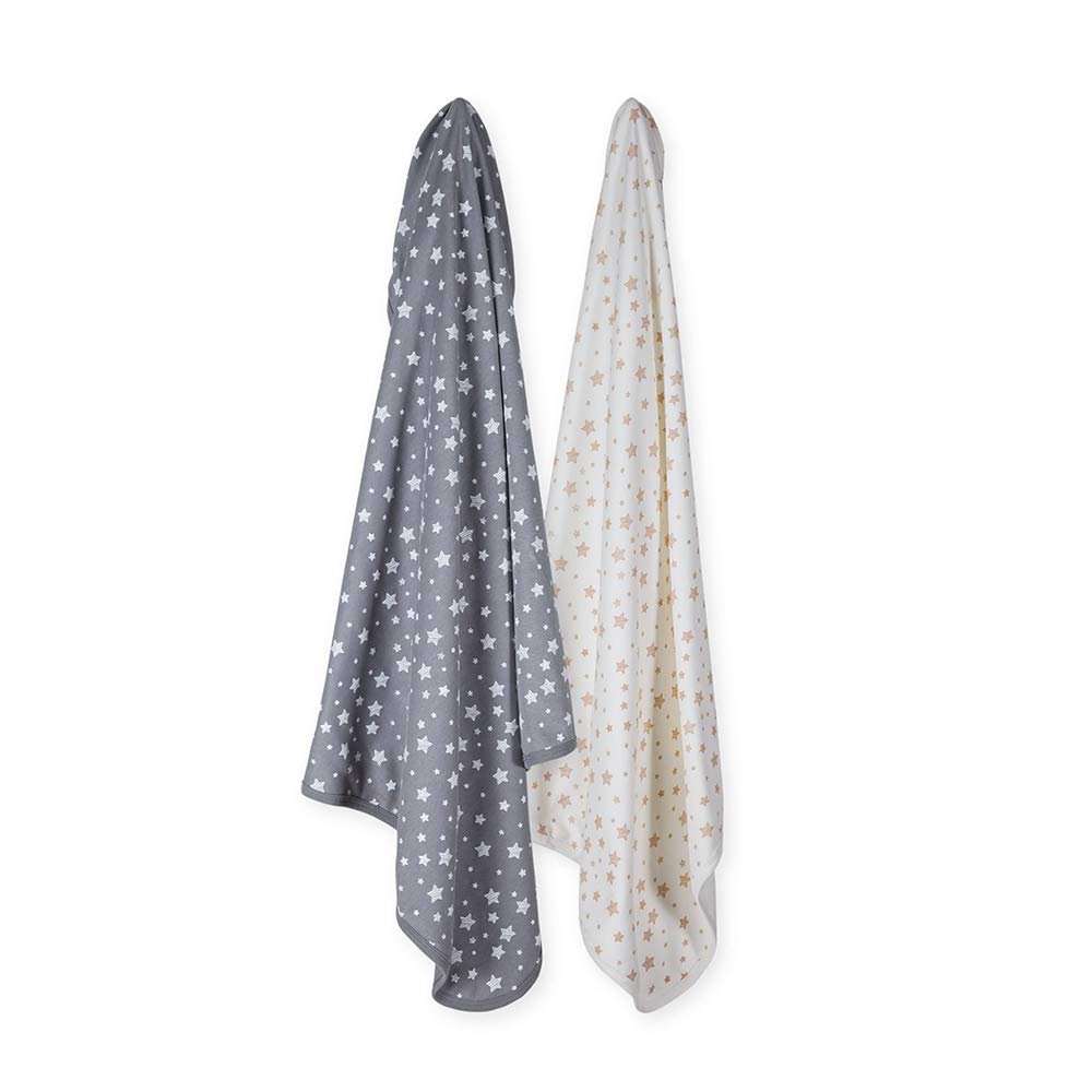 Couverture bébé en coton pour poussette et berceau, pack de 2 plaids unisexes gris et écru