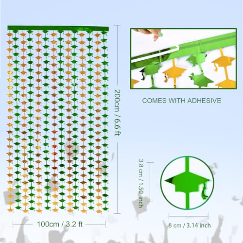 Image of Mega-L 2026 Graduation Party Decorations, 2 Pack Green and Gold Streamer | 3.3x6.6 ft Foil Fringe Curtain, Graduation Photo Booth Prop Streamer Backdrop for High School College University Party