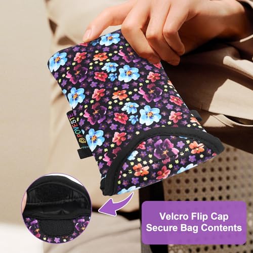 Image of POVESTE Neoprene Cell Phone Sleeve Pouch Case Bag with Crossbody Strap Lanyard for Women, Flap Closure Secure Cell Phone Bag with Pocket for Cards, Cash. (Purple Garden)