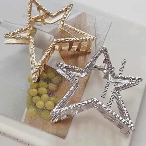 Star Hair Claw Clips Gold Silver Hair Clips Star-Shape Claw Clips for Thick or Thin Hair Nonslip Shark Clip Clamps Metal Hollow Out Stars Sparkly Star Hairpin for Women Fashion Hair Accessories 2Pcs