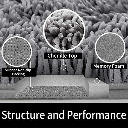 Image of Yimobra Large Bathroom Rug Non Slip 36x24 Inch, Extra Thick Soft Absorbent Chenille Bath Mat, Machine Washable Bath Rugs for Bathroom Floor, Tub and Shower, Home Decor Accessories, Light Purple Grey