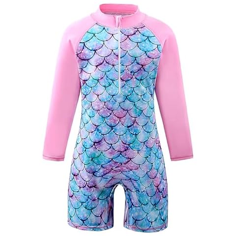 BOVOSHA Girls Mermaid Long Sleeve Swimsuit Cover