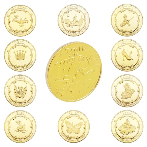10 Styles Tooth Fairy Coins Reward Commemorative Coin Collection Experience Gift for Lost Teeth Kids (Mix 10 Styles)