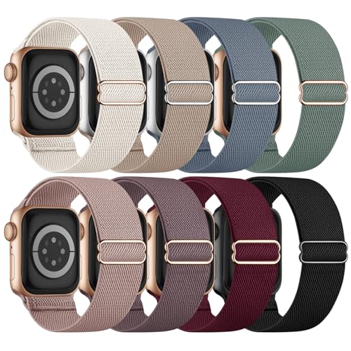 8 Pack Stretchy Solo Loop Band Compatible with Apple Watch Bands for Women Men 40mm 38mm 41mm 42mm 44mm 45mm 46mm 49mm, Nylon Braided Strap for iWatch Series 11 10 9 8 7 6 SE 5 4 3 Ultra 3 Ultra 2 by Knossen - Used condition - US$10.19