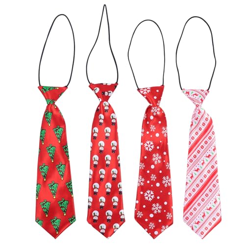 Amosfun Corbatas Navideñas para y Niñas Reutilizables de Poliéster Dibujos Animados, 16.5 Pulgadas, 4 Piezas para Fiestas y Celebraciones Navideñas