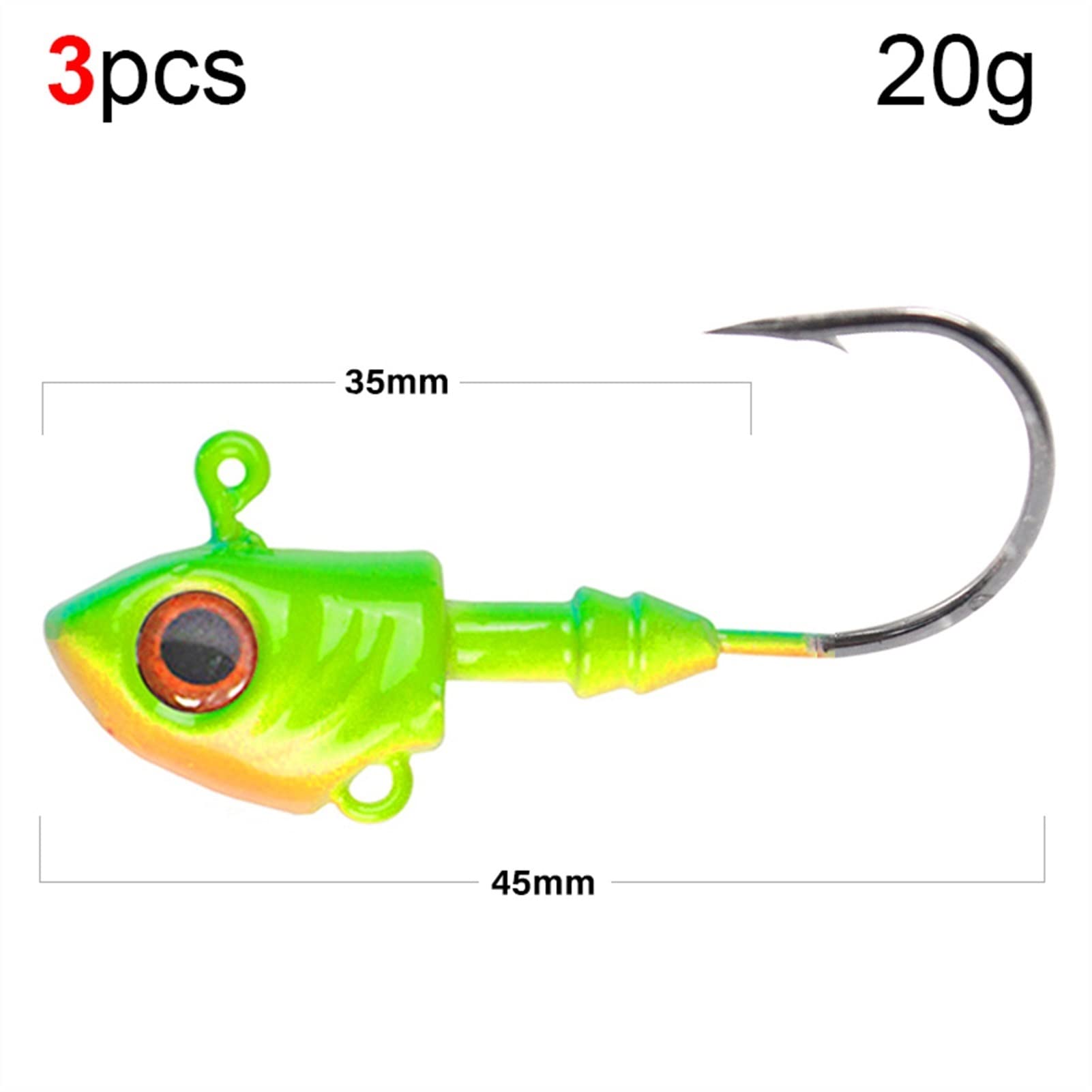 Amo da pesca 3 pz/4 pezzi amo da pesca 7 g 10 g 14 g 20 g 28 g testa di pesce ami spinato occhi 3D occhi salata spigola pesce gancio circolare (colore: 3 pezzi 20 g)