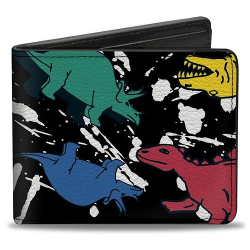 Buckle-Down Men's Wallet, Bifold, Dinosaurs Paint Splatter Black White Multi Color, Vegan Leather, 4.0