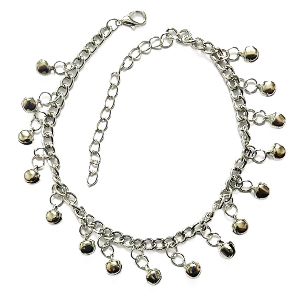 Uteruik Indian Traditional Belly Dance Ghungroo Anklet with Jingling Bells Silver-Toned, 1pcs