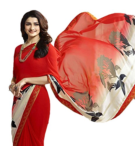 Image of RAJESHWAR FASHION WITH RF Women's Printed Georgette Sarees For Women With Jacquard Work Lace Border & Blouse Piece(Yellow Multicolored Free Size 6.30 Mtr)