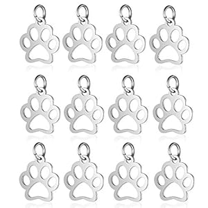 10pcs Stainless Steel Dog Paw Print Charm Pendant Animal Footprint Jewelry Finding Pendant for Jewelry Making DIY