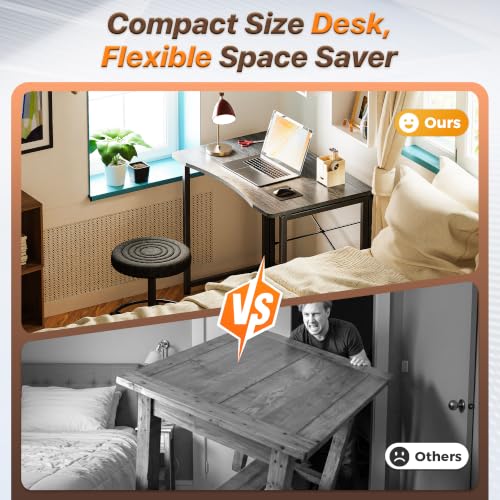 Image of Huuger Folding Desk for Small Spaces, 31.5 Inch Foldable Computer Table | Easy Assembly, Small Writing Work Office Computer Desk, for Home Office, Study, Bedroom, Dorm, Space Saving, Grey