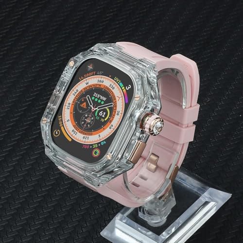 Correa de goma de 49mm para Apple Watch Ultra con carcasa transparente de PC 5