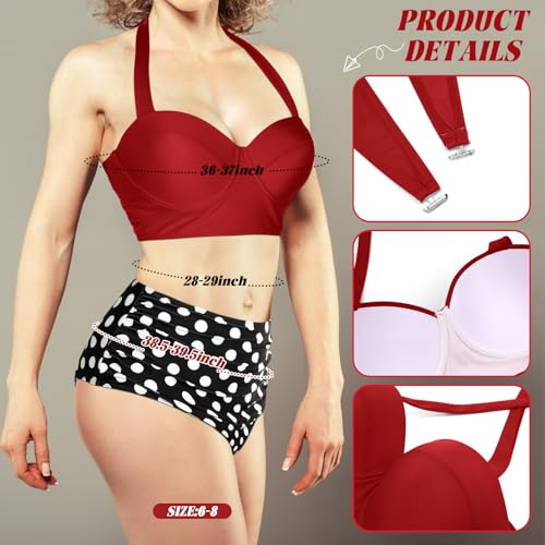 JaGely 4 Pcs 1950s Women Retro Bikini Sets Vintage High Waisted Swimsuits Wire Headband and Heart Sunglasses2