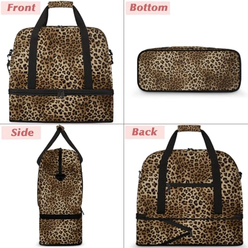 Large Weekender Overnight Bags Leopard Print Animal Skin Travel Duffel Bag for Women Men Gym Bag With Shoe Compartment Foldie Travel Tote Bag Carry On Personal Item Bag for Travel Gym Sports3