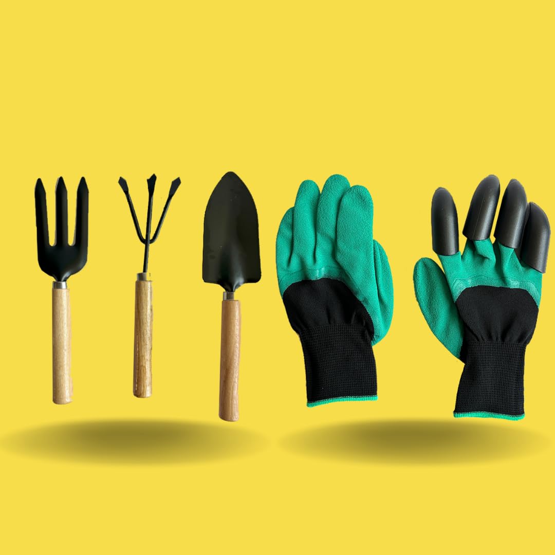 Mother Garden Assorted Garden Tool Set of 3 and Claw Gloves- Premium Tools for Gardening, Lawn, Indoor and Outdoor Gardening Tool (Wood) (B0D472W3N7) Amazon Price History, Amazon Price Tracker