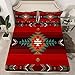 Full Size Southwest Native Design Bed Sheet Set Boys Girls Southwestern Geometric Fitted Sheet for Kids Ultra Soft Tribal Bedding Set Red Green Bed Cover Room Decor