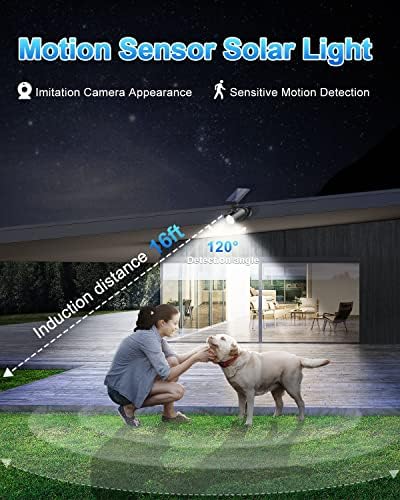 SEZAC Solar Security Light, Solar Lights Outdoor Motion Sensor, Dummy Camera Solar Light IP66 Waterproof, Solar Powered Security Light for Yard Garden Garage Illumination and Protection
