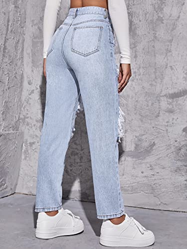 Floerns Women's Ripped High Waist Boyfriend Jeans Distressed Stretchy Denim Pants2