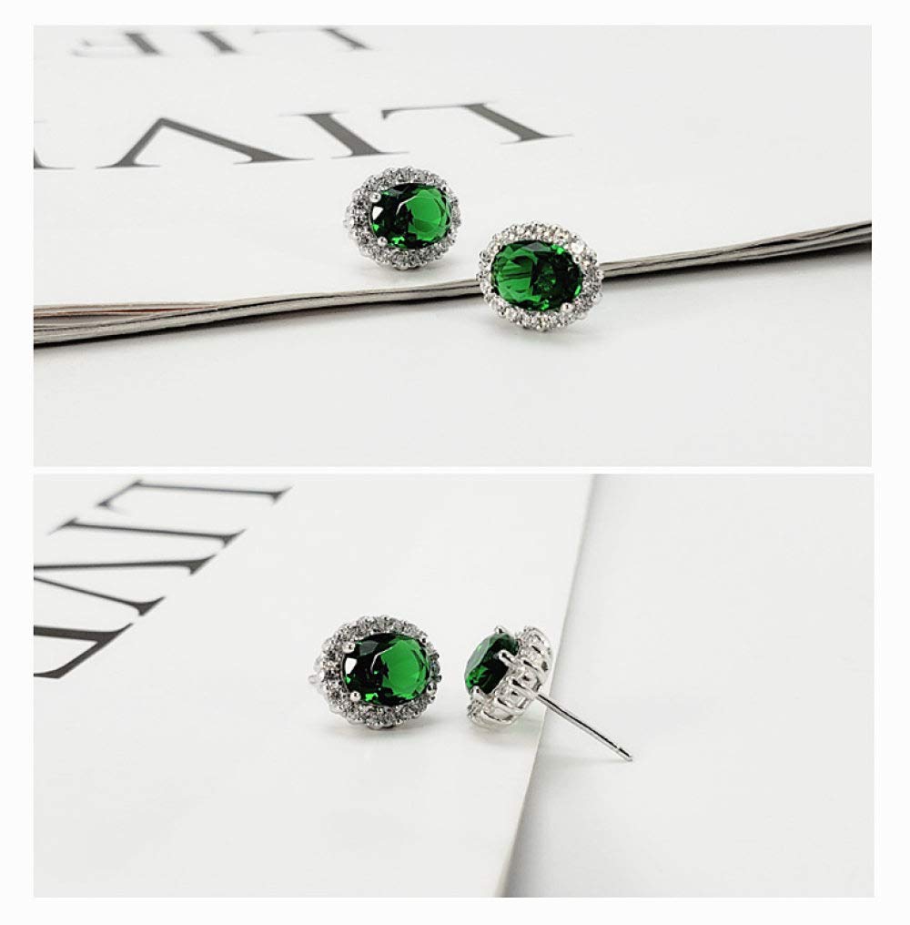 Moda S925 Sterling Silver Necklace Abertura Anillo Pendientes Joyería Conjunto De Mujeres De Cristal Oval Verde Retro Clásico Encanto Creativo Regalo De Alta Gama