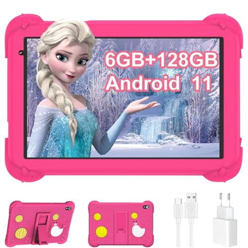 YOBWOK - Tablet Infantil de 8 ', Android 11, con Seguridad Infantil, 128 GB + 6 GB, 1280 x 800 HD, 4000 mAh, Bluetooth, WiFi, para niños a Partir de 3-8 años, con Funda Protectora, Rosa roja