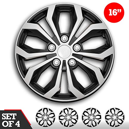 Best Cyber Deals 🔥 Swiss Drive 508138C – Luxurious Black and Silver Design 15" – Durable and Reliable - Automotive Wheel Cover – Easy to Install – Set of 4 Car Wheel Hub(16-Inch)