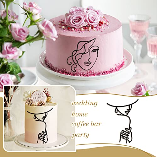 Kigley 22 Pcs Minimalist Art Lady Face Cake Topper Butterflies Cake Decoration Acrylic Wedding Birthday Boho Cake Toppers For Women Bridal Shower Party Supplies (Black) #TOP6