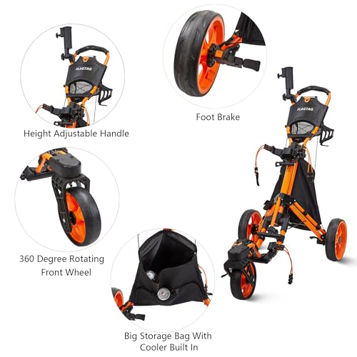 Golf Push Cart 3 Wheel with 360 Swivel Front Wheel,Lightweight and Foldable Walking Golf Cart,One-Click Foldable,with Foot Brake - Image 4