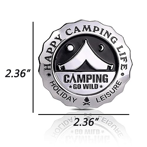 Image of Camping Metal car Emblem car Stickers Metal 3D -Happy Camping Life-Decorative Stickers Fan car Rear Logo Side Logo (Sliver)