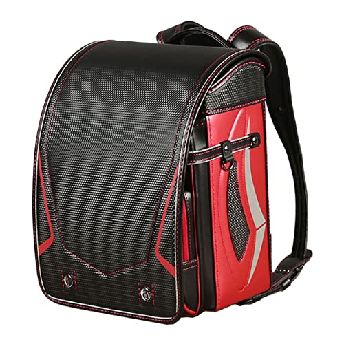 Star-Wind Randoseru Ransel backpack automatic Japanese school bag boys girls leather light weight Rain Cover(Black*Red)