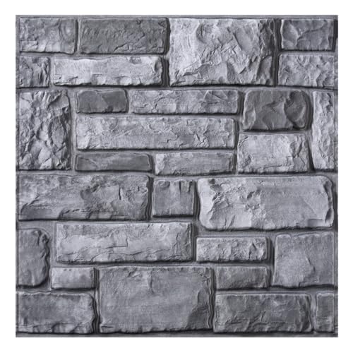 COMSTICKC Paneles de Pared 3D Autoadhesivos de Piedra, 10 Piezas 30 x 30 cm, Adhesivo PVC 3D Decorativo Panel de Pared de Ladrillo para Salón Oficina Cocina(gris retro).