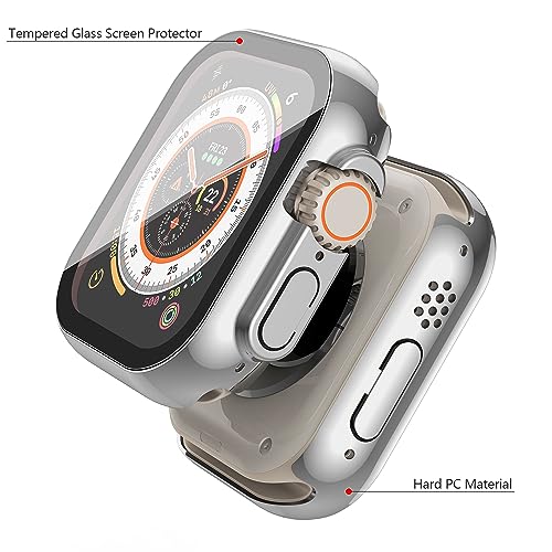 Image of Misxi 2 Pack Hard PC Case with Tempered Glass Screen Protector Compatible with 49mm Apple Watch Ultra 3 (2025) / Ultra 2 / Ultra, Scratch Resistant Full Coverage Cover for iWatch, 1 Silver + 1 Transparent