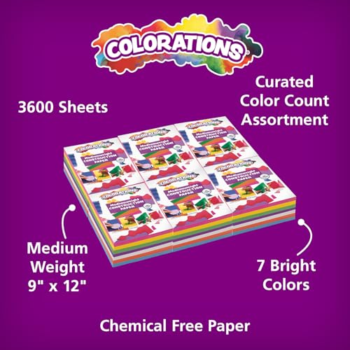 Colorations Construction Paper for Kids - 7 Colors - 3600 Bulk Sheets of 9X12 - Assorted Pack of Heavy-Duty Craft Paper by Colorations - Image 2