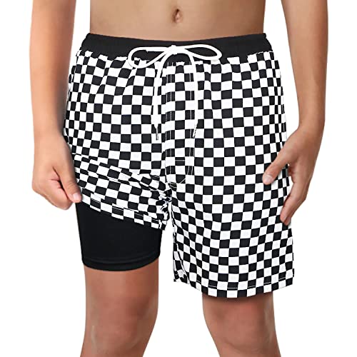 Image of Boys Swim Trunks with Boxer Brief Liner Compression Anti Chafe Swimming Shorts Stretchy UPF Quick Dry Swimsuit