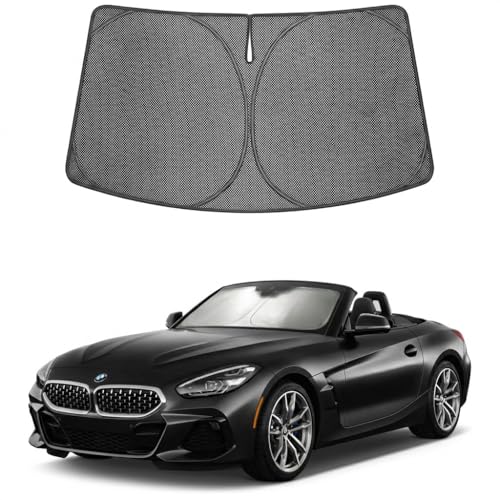 Image of Proadsy Windshield Sun Shade Custom Fit BMW Z4 2019-2026 Ice Crystal Black Front Window Sunshade UV and Heat Blocker Foldable Visor Keeps Car Cooler for Summer Parking and Daily Use