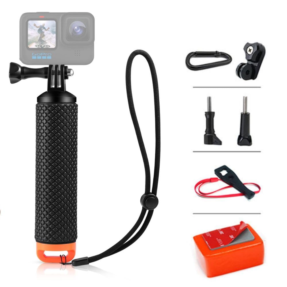 Waterproof Floating Hand Grip Handler & Handle Mount Accessories Kit Compatible with GoPro Hero 13 12 11 10 9 8 7 3 3+ 2 1 Session for Water Sport and Action Cameras (Orange)