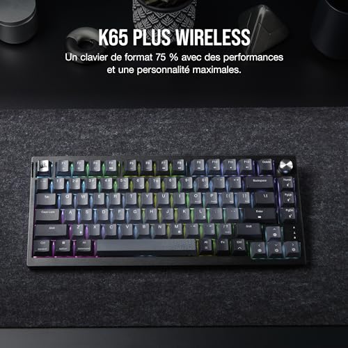 Corsair K65 Plus Wireless 75% RGB Clavier Mécanique de Jeu Remplaçable à Chaud - Commutateurs Linéaires MLX Red Pré-Lubrifiés - Capuchons de Touches PBT - AZERTY FR - Noir – Image 3