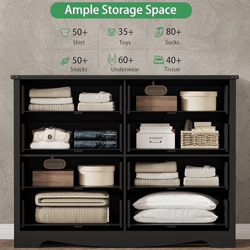 Image of Dresser for Bedroom with 8 Drawers, 54 inch Wide Wood Chest of Drawers with Deep Drawers & Mental Handle, Modern Dresser TV Stand, Wooden Closet Storage Organizer for Living Room, Hallway, Entryway, Black