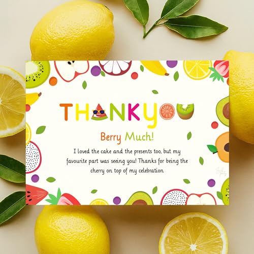 Image of Just Party Fruits Theme Thank You Cards for Return Gifts for Birthday Party (Pack of 10) | Colourful Thank You Tags for Return Gift for Boys & Girls